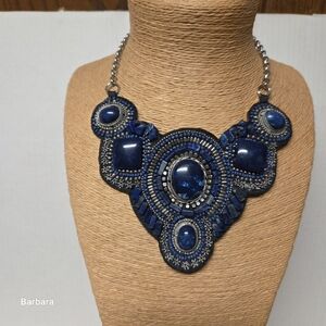 Vintage Chico's Blue Beaded Percy Bib Necklace